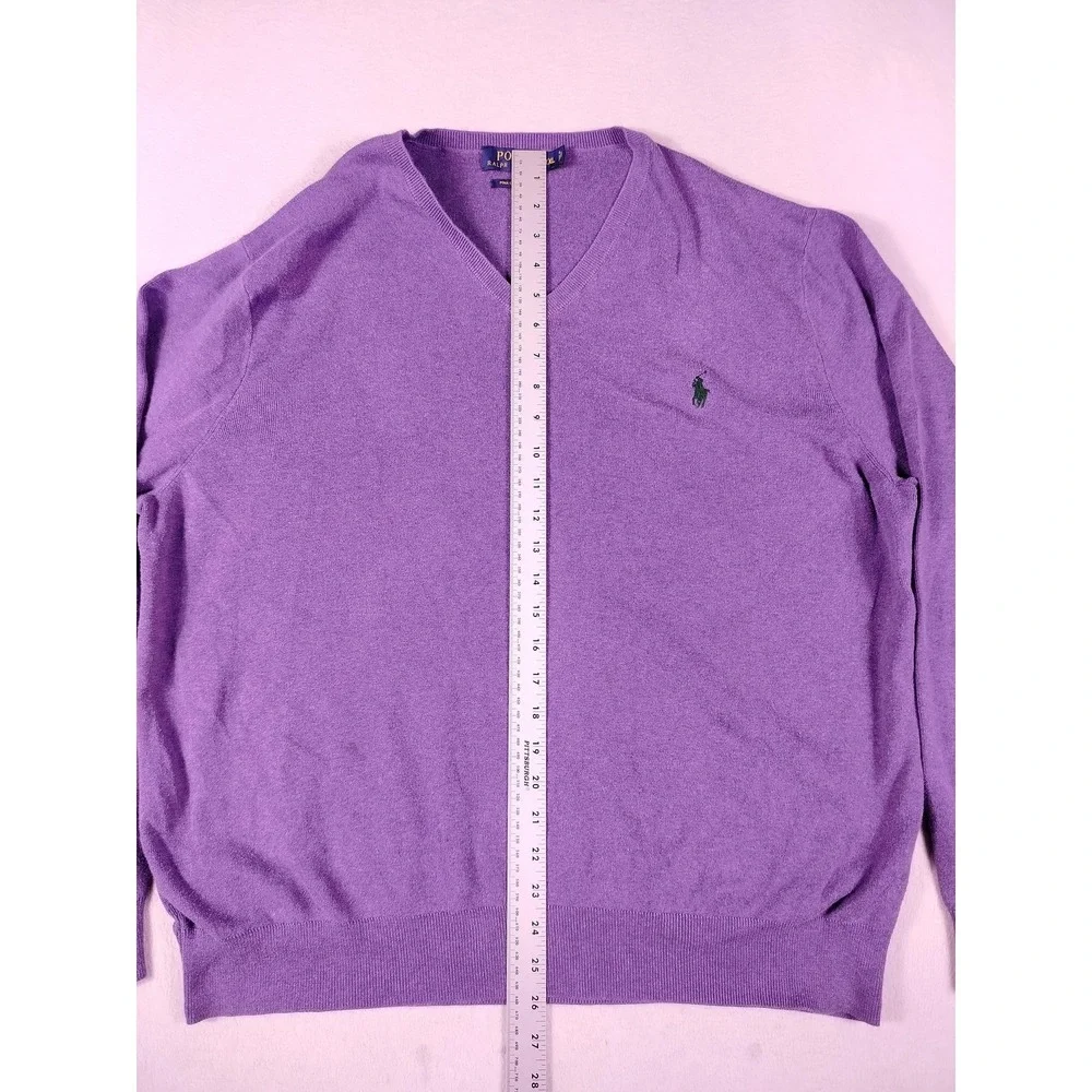 Polo Ralph Lauren Sweater Mens 2XL Purple‎ Pima Cotton V Neck Pullover Knit Pony